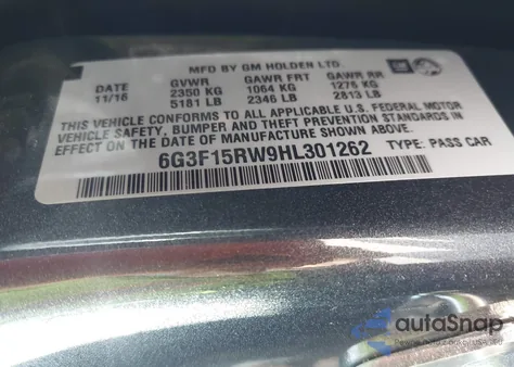 2017 Chevrolet Ss z USA, uszkodzony, nr VIN 6G3F15RW9HL301262